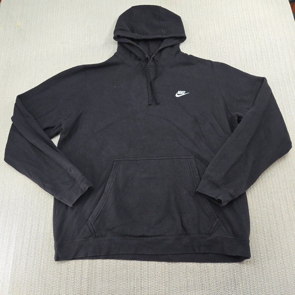 Nike Fleece Hoodie Sweatshirt Mens 2XL XXL Black Spellout Swoosh Pullover